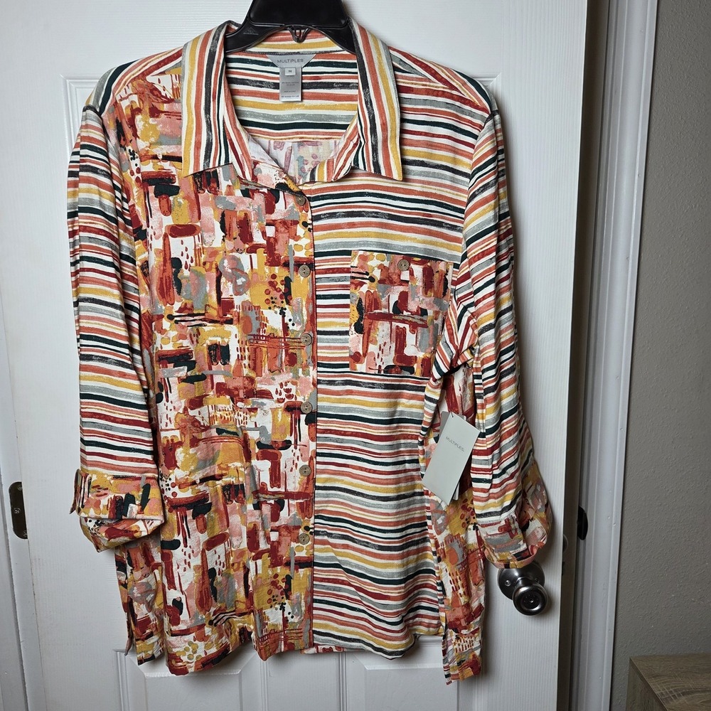 Multiples sz 3X button up tunic top NWT modern wearable art chic casual fall
